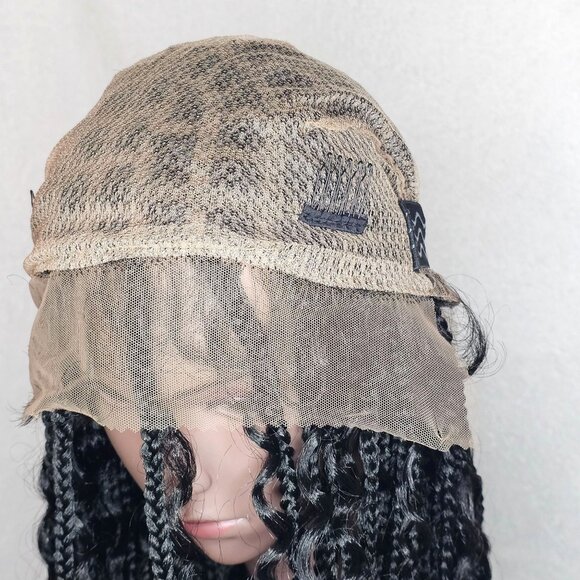 32" Knotless Braid Human Synthetic Blend Wig Boho Curly Ends Baby Hair HD Lace - Picture 6 of 9